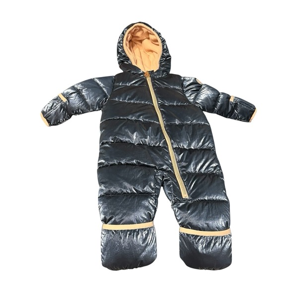 Michael Kors Baby Snowsuit Puffer Navy Blue 0-6 Month Hood Pocket Foot Covers - Picture 4 of 4
